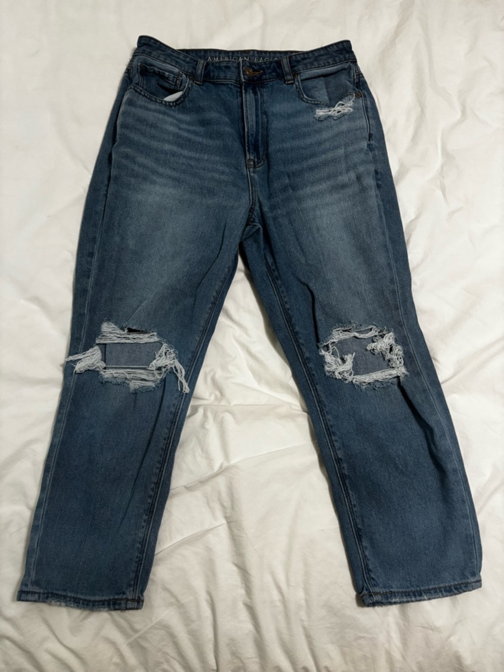 American Eagle Mom Jean Distressed Blue Ripped Knee Jeans